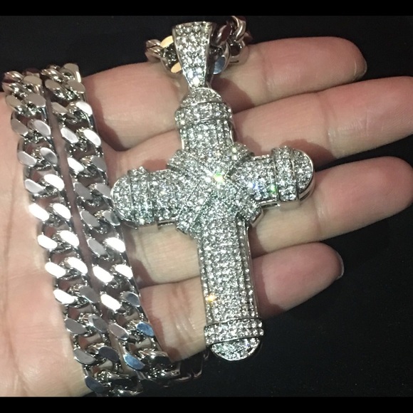 Men’s Silver Finished Watch&30 inch Chain&CROSS - Picture 2 of 6